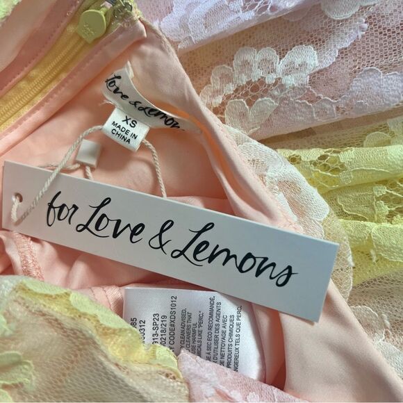 For Love & Lemons Blossom Maxi Dress in Pink Yellow Floral Lace XS NEW MSRP $368 - Picture 9 of 10